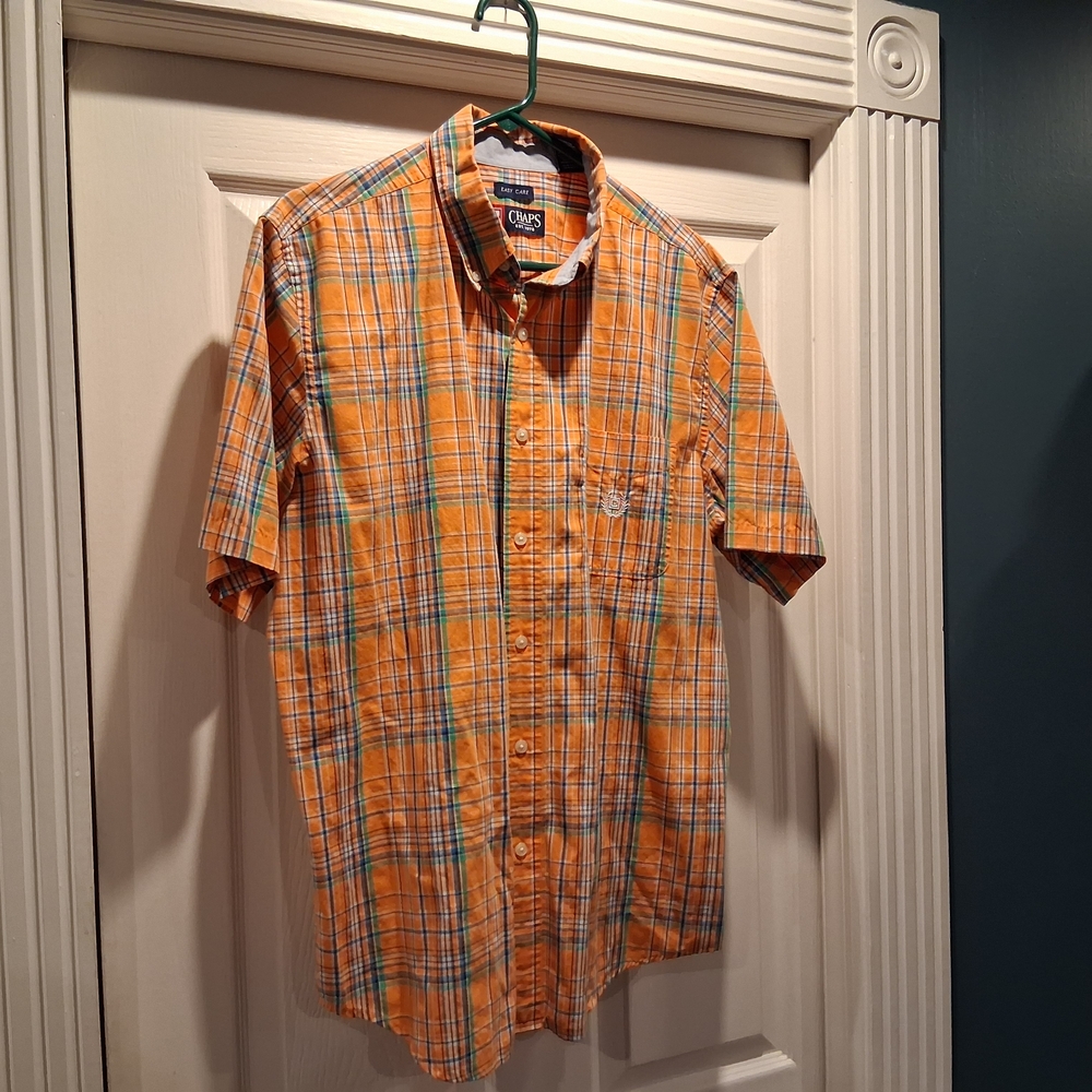 Orvis Men's Orange Plaid Shirt